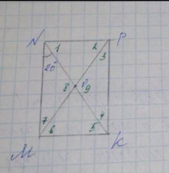 NPKM прямоугольник Найти: Угол 1 и угол 4