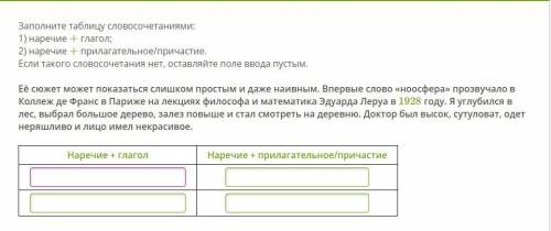 Заполните таблицу словосочетаниями: 1) наречие + глагол; 2) наречие + прилагательное/причастие. Если