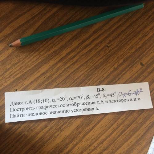 В-8. Дано: Т.А (18;10), а =20°, a =70°, В,=45°, В=45°.0-6ще? Построить графическое изображение т.А и