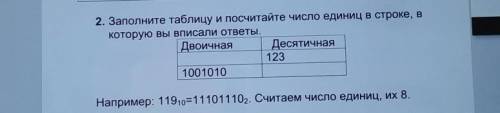 Заполните таблицу и посчитайте число единиц в строке, в которую Вы вписали ответы.Двоичная Десятична