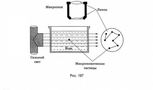 На рис. 197 показана принципиальная схема установки для наблюдения броуновского движения. Объясните