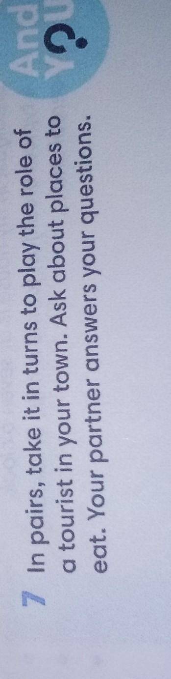 7 Парами по черзі виконуйте роль туриста у вашому місті. Запитайте про місця харчування. Ваш партнер