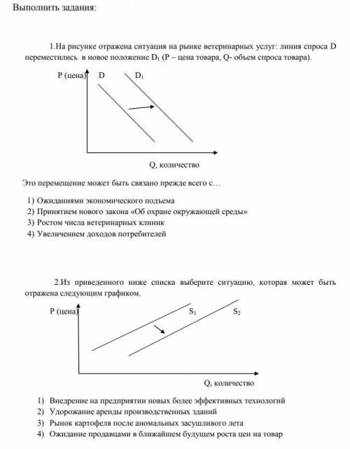 На рисунке отражена ситуация на рынке ветеринарных услуг: линия спроса D переместились в новое полож