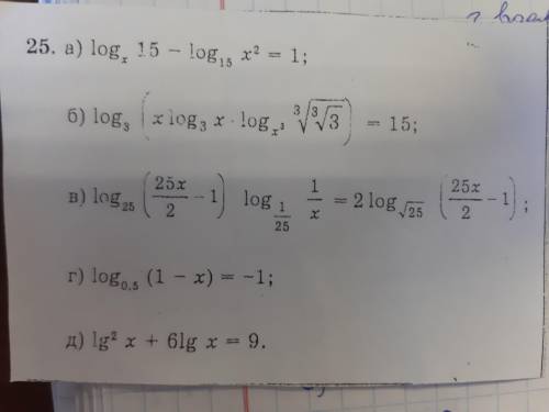 25. log x 15 - log 15 x^2=1