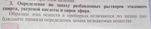 Определение по запаху разбавленных растворов этилового спирта, уксусной кислоты и паров эфира