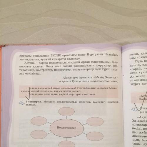 6-тапсырма. Мәтіннен неологизмдерді анықтап, төмендегі кластерді толтыр. Неологизмдер