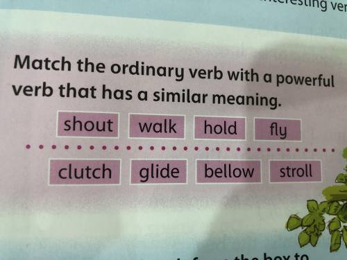 Match the ordinary verb with a powerful verb that had a similar meaning. Shout,walk,hold,fly,clutch,