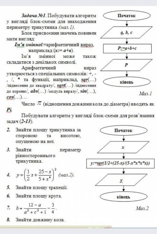 (побудувати алгоритм у вигляді блок-схеми для розв'язання задач 2-8) ​​Очень благодарна буду, тому к