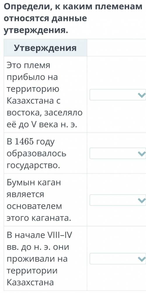 во всех четырех вопросов надо выбрать ответ тюрки Саки гунны или казахи​