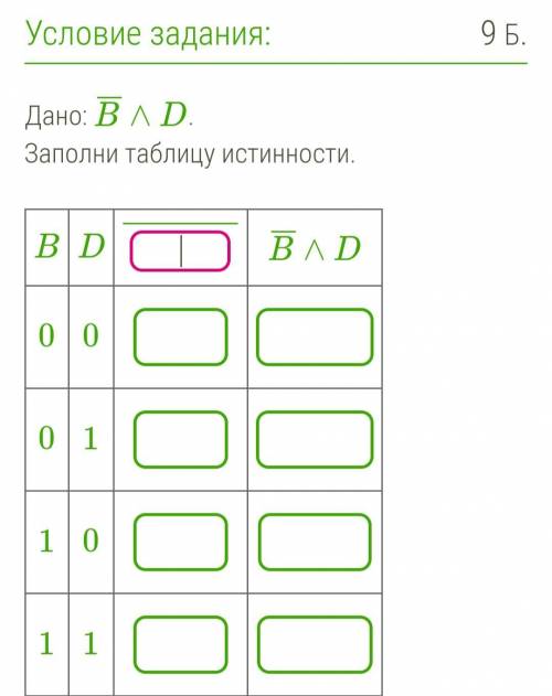 Как заполнить таблицу истины где дано -B^D