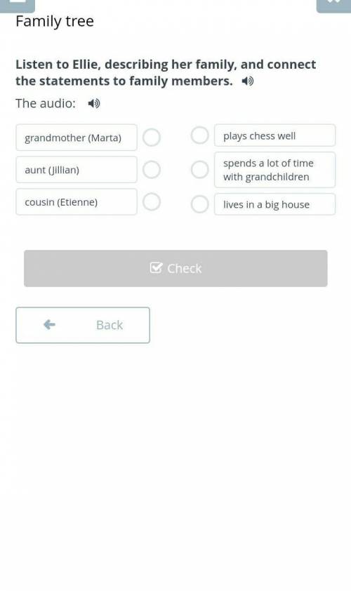 Listen to Ellie, describing her family, and connect the statements to family members. The audio:gran