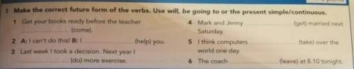 Make the correct future form of the verbs. Use will, be going to or the present simple/continuous