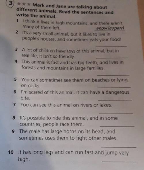 3) *** Mark and Jane are talking aboutdifferent animals. Read the sentences andwrite the animal.1 I