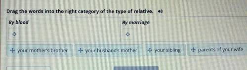 Drag the words into the right category of the type of relative. 1) By bloodBy marriage** your mother