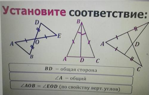 Установите соответствие: BEDВАD CBD общая сторонаZA - общийZлов ZEOD (по свойству верт. углов) СРООО