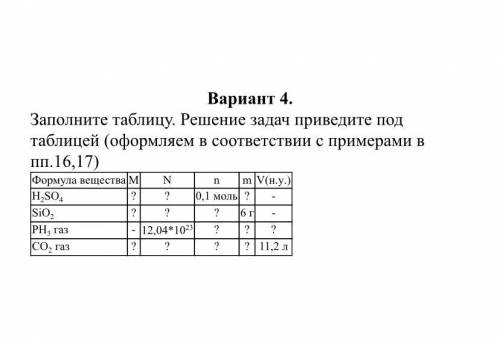 Заполните таблицу.Решение задач