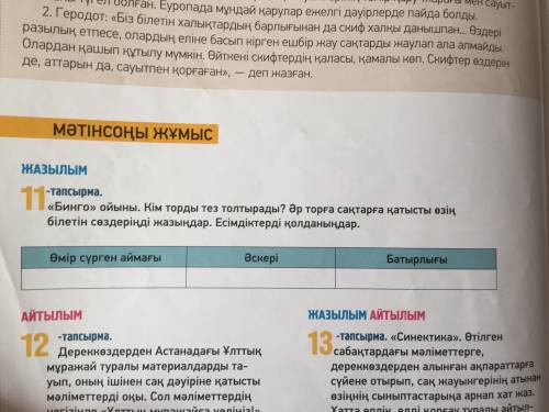 11 тапсырма Напишите по 3 слова