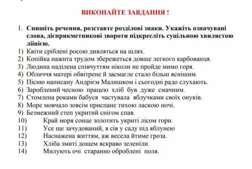 1. Спишіть речення, розтавте розділові знаки. Укажіть означувані слова, дієприкметникові звороти під