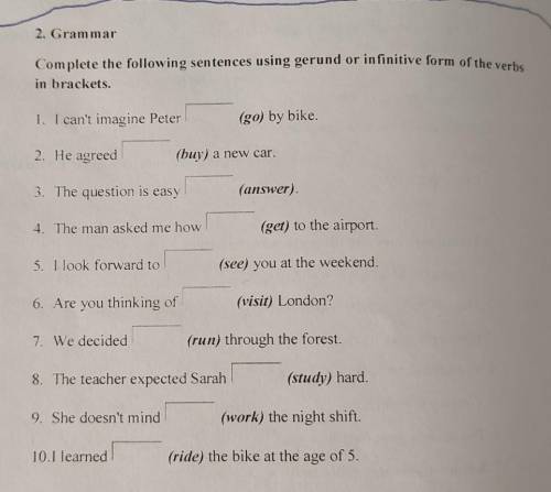 Complete the following sentences using gerund or infinitive form of the verbsin brackets.​