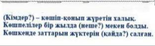 Вместо вопросительных местоимений поставьте нужные слова. (Кімдер?) – көшіп-қонып жүретін халық. Көш