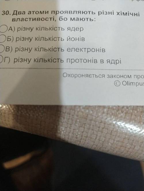 Два атоми проявляють різні хімічні властивості, бо мають: