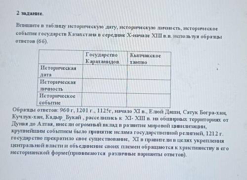 историческая дата: государства караханидов, Капчаткое ханство. историческая личность: Государство ка