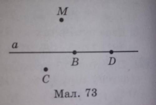 1. Назвіть точки, що належать пря- мій а, та точки, що їй не належать(мал. 73). Зробіть відповідні з