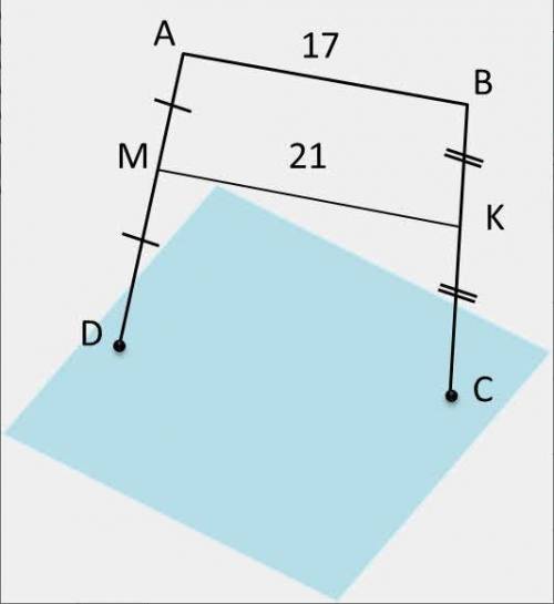 Дано: АВ параллельно плоскости a, АВ = 17, МК = 21. Найти: DC.