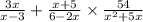 \frac{3x}{x - 3} + \frac{x + 5}{6 - 2x} \times \frac{54}{ {x}^{2} + 5x }