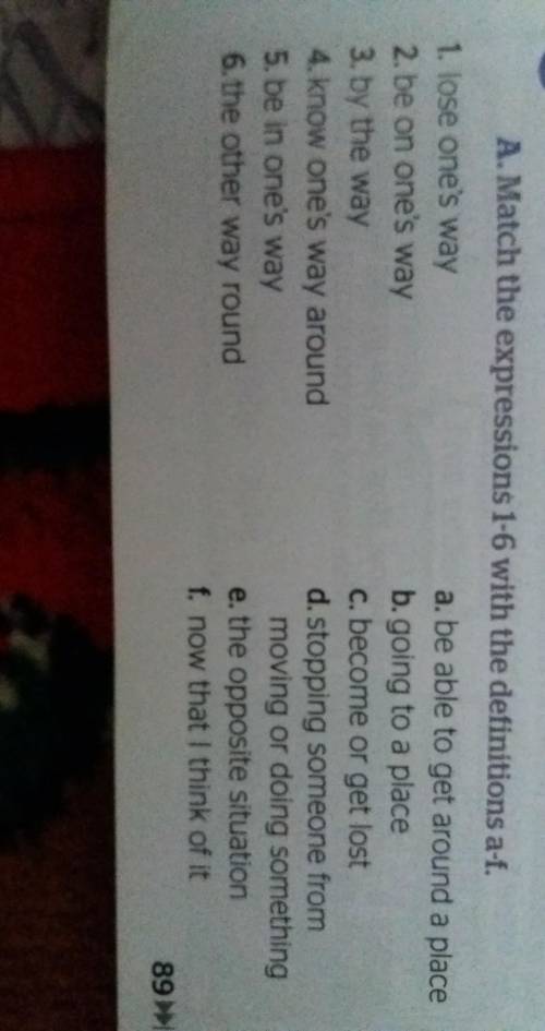 A. Match the expressions 1-6 with the definitions a-f. 1. lose one's waya. be able to get around a p