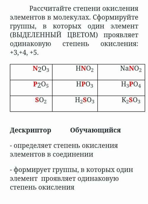 Рассчитайте степени окисления элементов в молекулах. Сформируйте группы, в которых один элемент (ВЫД