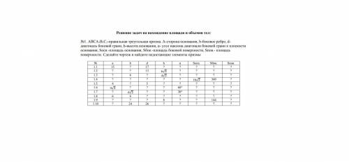 АВСА1В1С1-правильная треугольная призма. A-сторона основания, b-боковое ребро, dдиагональ боковой гр