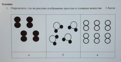 1. Определите, где на рисунке изображены простые и сложные вещества