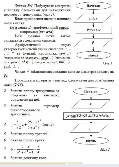 Побудувати алгоритм у вигляді блок-схеми для розв'язання задач 2-8 Буду очень благодарна, тому кто