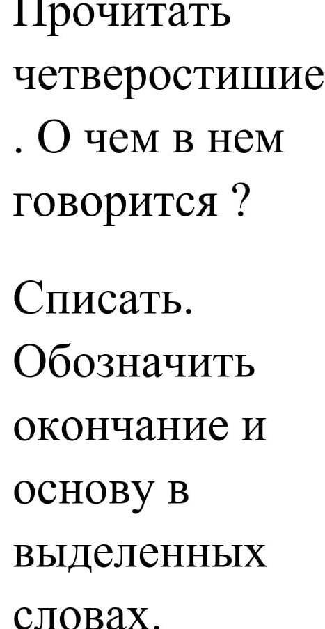 Упр.199 Прочитатьчетверостишие. Очем в немговорится.?Списать.Обозначитьокончание иоснову вВыделенНЫХ