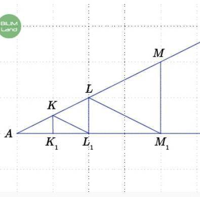 Стороны угла A пересечены параллельными прямыми KK1, LL1, MM1. KK1 ⊥ AM1. Треугольники ∆KL1L и ∆LM1M