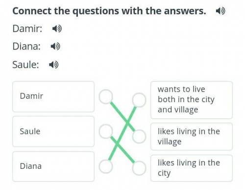 Connect the questions with the answers. Damir: Diana: Saule: Damir Saule Diana wants to live both in