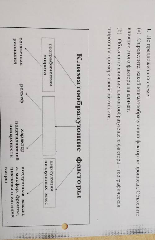 По предложенной схеме: (а) Определите, какой климатообразующий фактор не прописан. Объясните влияние