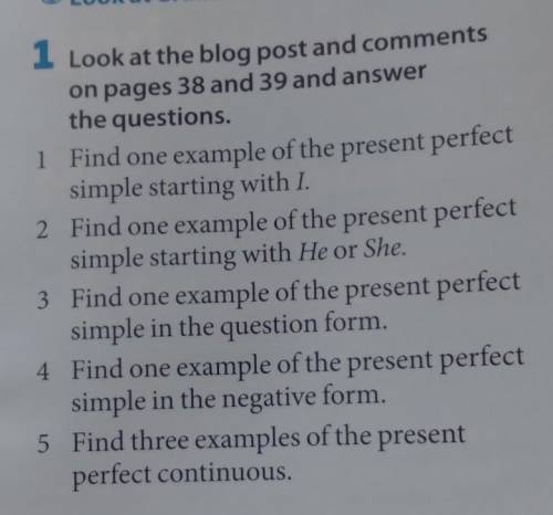 1 .Look at the blog post and comments on pages 38 and 39 and answerthe questions.1) Find one example