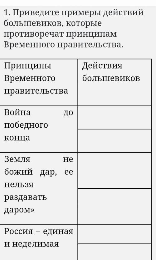 Приведите примеры действий большевиков, которые противоречат принципам Временного правительства. При