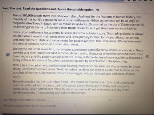 City or countryside? Read the text. Read the questions and choose the suitable option. According to