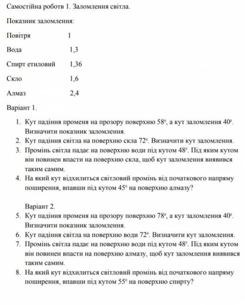 решить физика ,,заломлення света до ть фізика ,,заломлення світла 9 клас​