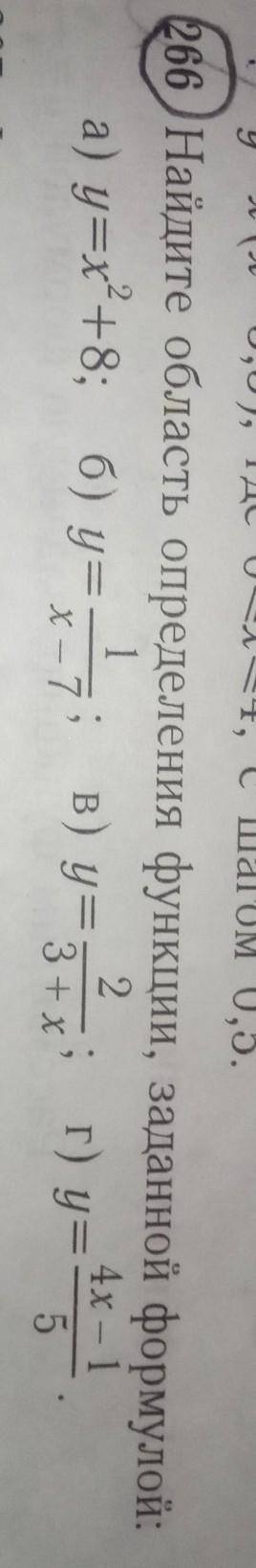 266 найдите область определения функции,заданной формулой ​