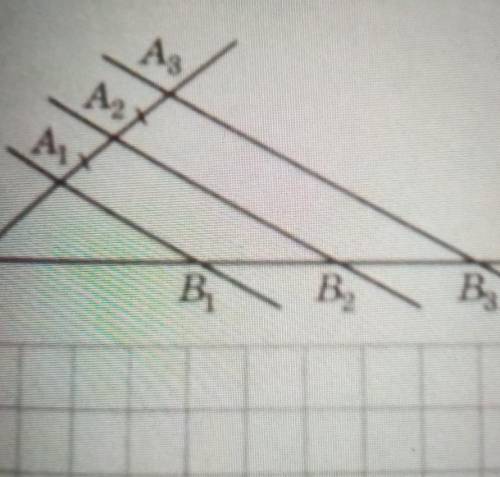 Нужно На малюнку А1А2=А2А3,А1В1||А2В2||А3В3,А1А2:В1В2=5:6,В2В3-А2А3=7см. Знайдіть довжину відрізка В