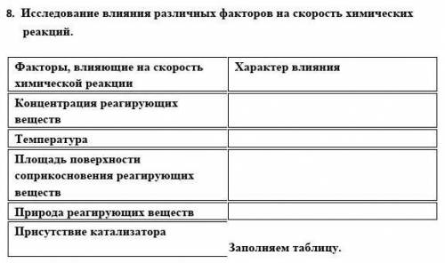 Исследование влияния различных факторов на скорость химических реакций нужно заранее ответите я 5 зв