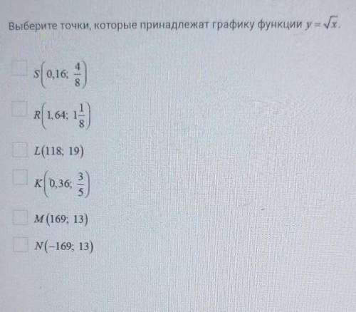 Выберите точки,которые принадлежат графику функции y=√x​