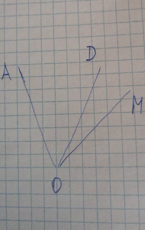 Угол DOM в два раза меньше угла AOD. Найдите градустную меру угла AOM, если AOD 51 градусов​