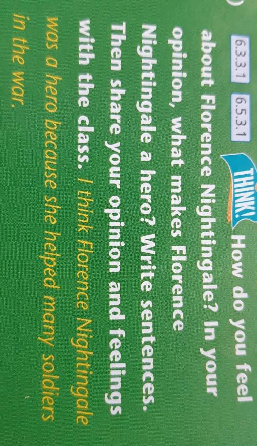 6.5.3.1THINK! How do you feelabout Florence Nightingale? In youropinion, what makes FlorenceNighting