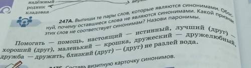 247A. Выпиши те пары слов, которые являются синонимами, обос- нуй, почему оставшиеся слова не являют