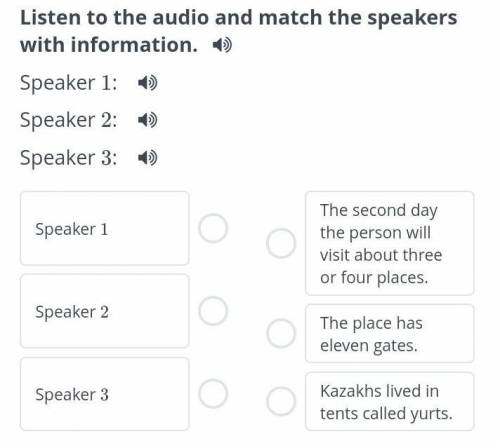 Listen to the audio and match the speakers with information. Speaker 1:Speaker 2: это в онлайн мекте